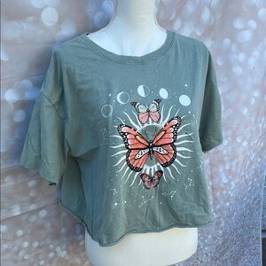Gold Rush Butterfly Graphic Women's Top - Green